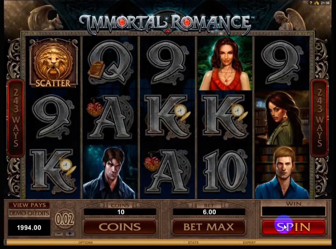 Игровой автомат «Immortal Romance» в зале казино Vulkan Stars